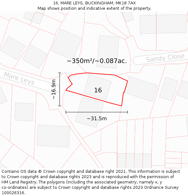 16, MARE LEYS, BUCKINGHAM, MK18 7AX: Plot and title map