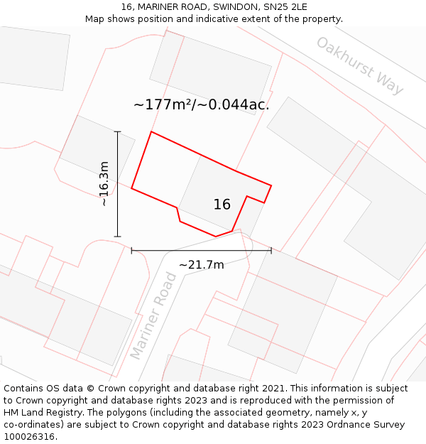 16, MARINER ROAD, SWINDON, SN25 2LE: Plot and title map