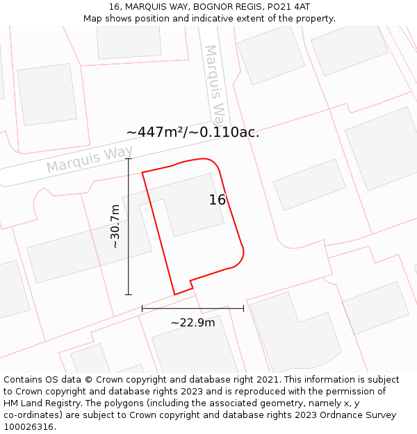 16, MARQUIS WAY, BOGNOR REGIS, PO21 4AT: Plot and title map