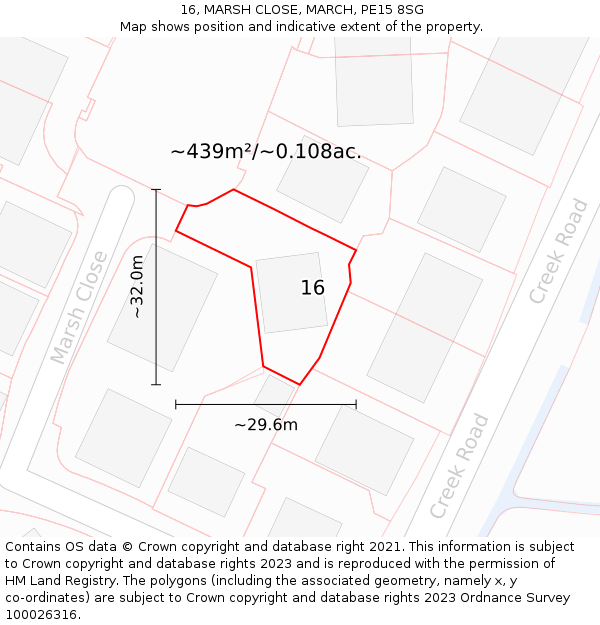 16, MARSH CLOSE, MARCH, PE15 8SG: Plot and title map