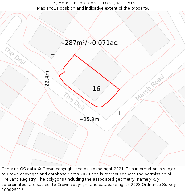 16, MARSH ROAD, CASTLEFORD, WF10 5TS: Plot and title map