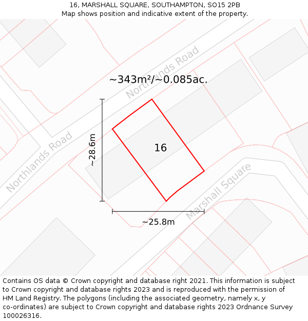 16, MARSHALL SQUARE, SOUTHAMPTON, SO15 2PB: Plot and title map