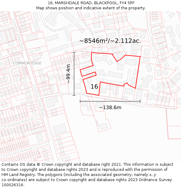 16, MARSHDALE ROAD, BLACKPOOL, FY4 5PF: Plot and title map