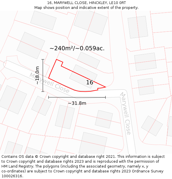 16, MARYWELL CLOSE, HINCKLEY, LE10 0RT: Plot and title map