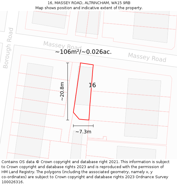 16, MASSEY ROAD, ALTRINCHAM, WA15 9RB: Plot and title map