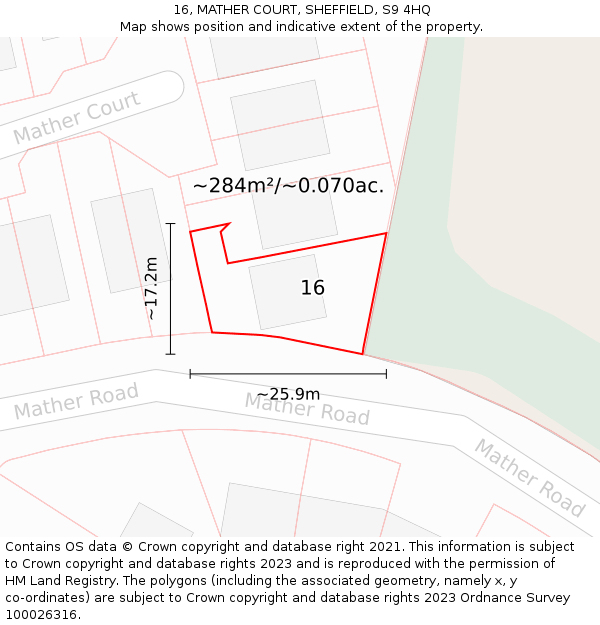 16, MATHER COURT, SHEFFIELD, S9 4HQ: Plot and title map