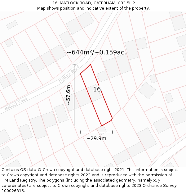 16, MATLOCK ROAD, CATERHAM, CR3 5HP: Plot and title map