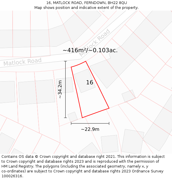 16, MATLOCK ROAD, FERNDOWN, BH22 8QU: Plot and title map