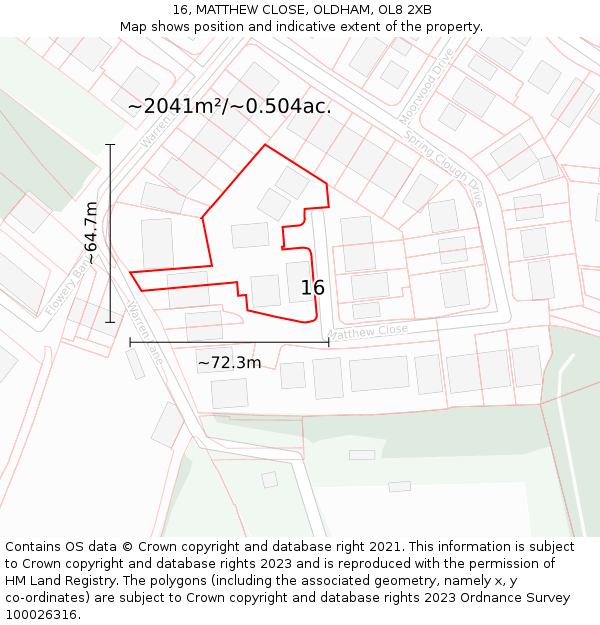 16, MATTHEW CLOSE, OLDHAM, OL8 2XB: Plot and title map