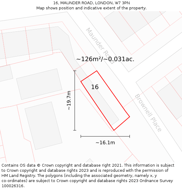 16, MAUNDER ROAD, LONDON, W7 3PN: Plot and title map
