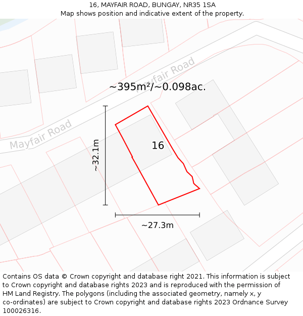 16, MAYFAIR ROAD, BUNGAY, NR35 1SA: Plot and title map