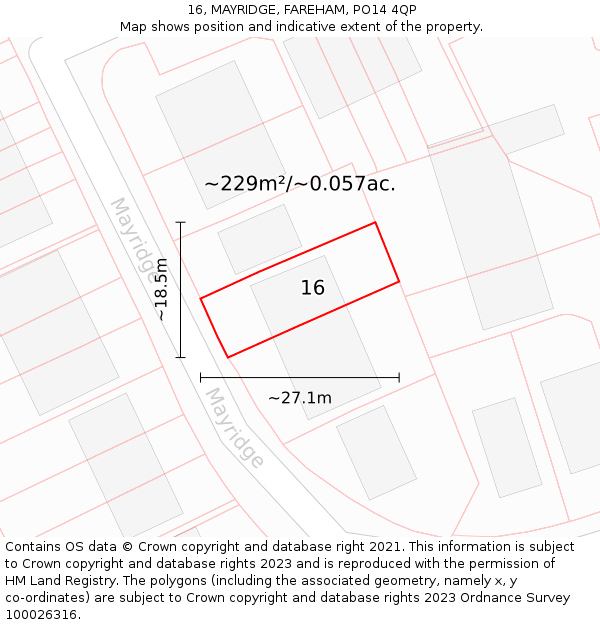 16, MAYRIDGE, FAREHAM, PO14 4QP: Plot and title map