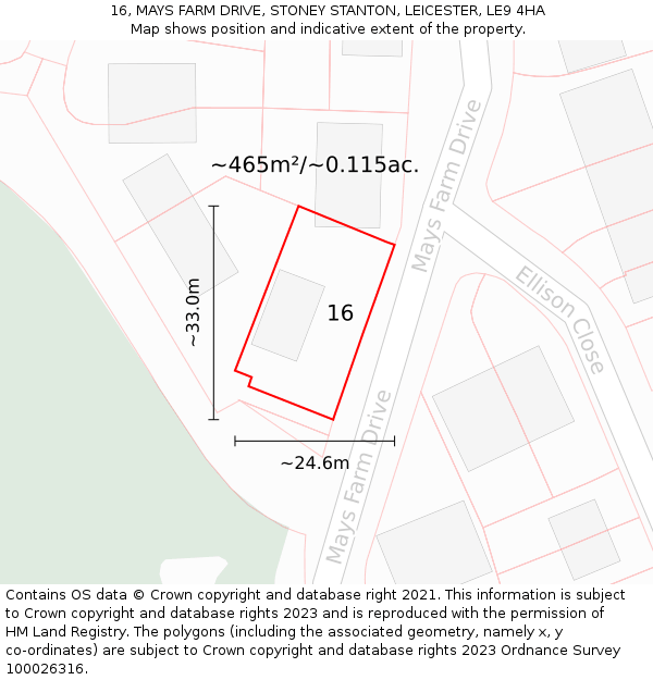 16, MAYS FARM DRIVE, STONEY STANTON, LEICESTER, LE9 4HA: Plot and title map