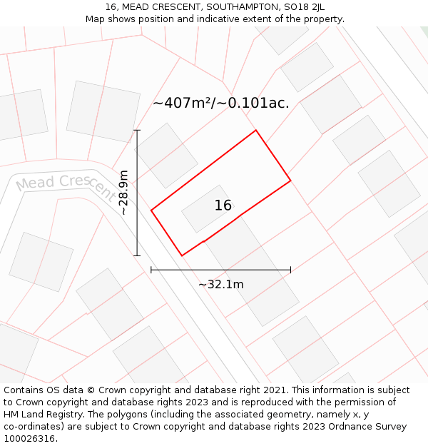 16, MEAD CRESCENT, SOUTHAMPTON, SO18 2JL: Plot and title map