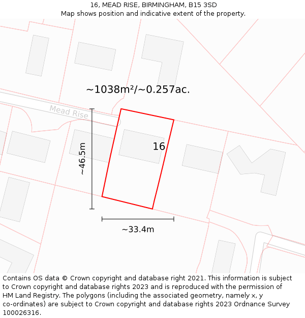 16, MEAD RISE, BIRMINGHAM, B15 3SD: Plot and title map