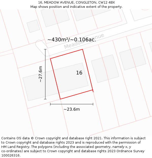 16, MEADOW AVENUE, CONGLETON, CW12 4BX: Plot and title map