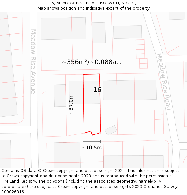 16, MEADOW RISE ROAD, NORWICH, NR2 3QE: Plot and title map