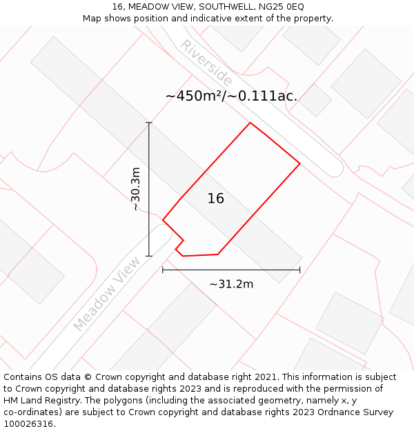 16, MEADOW VIEW, SOUTHWELL, NG25 0EQ: Plot and title map