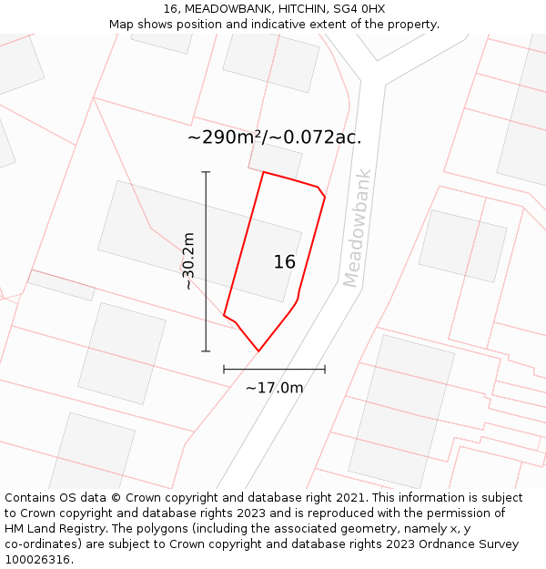 16, MEADOWBANK, HITCHIN, SG4 0HX: Plot and title map