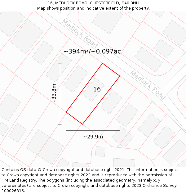 16, MEDLOCK ROAD, CHESTERFIELD, S40 3NH: Plot and title map