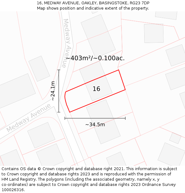 16, MEDWAY AVENUE, OAKLEY, BASINGSTOKE, RG23 7DP: Plot and title map