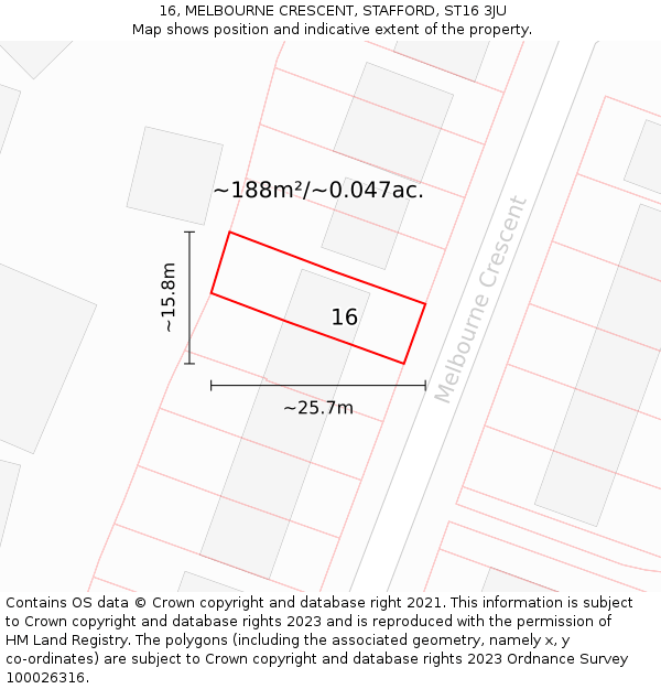 16, MELBOURNE CRESCENT, STAFFORD, ST16 3JU: Plot and title map