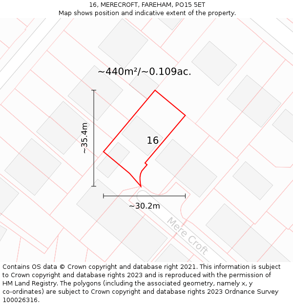 16, MERECROFT, FAREHAM, PO15 5ET: Plot and title map