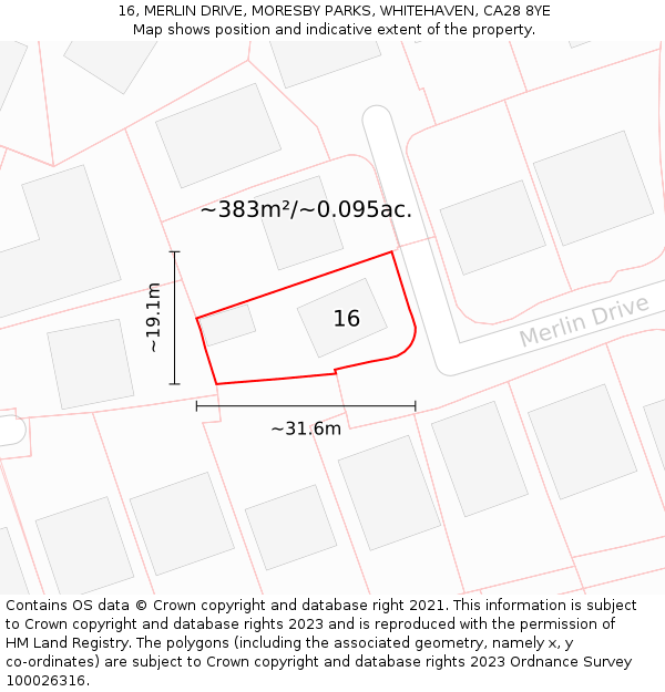 16, MERLIN DRIVE, MORESBY PARKS, WHITEHAVEN, CA28 8YE: Plot and title map