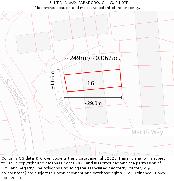 16, MERLIN WAY, FARNBOROUGH, GU14 0PF: Plot and title map