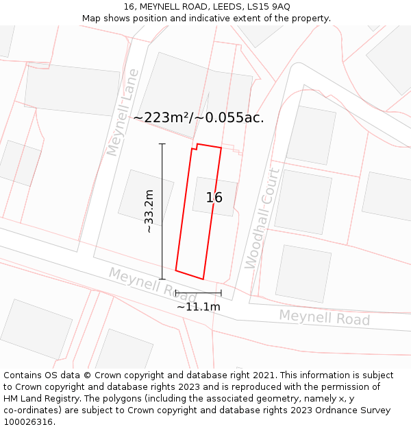 16, MEYNELL ROAD, LEEDS, LS15 9AQ: Plot and title map
