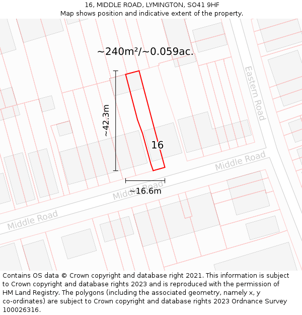 16, MIDDLE ROAD, LYMINGTON, SO41 9HF: Plot and title map