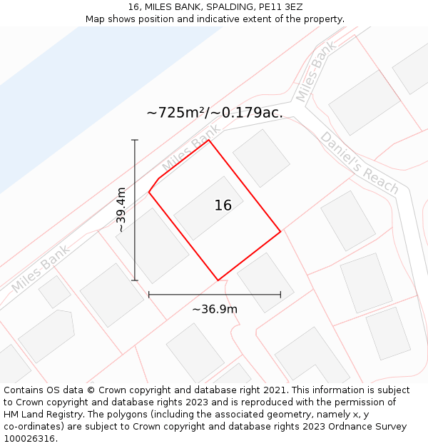 16, MILES BANK, SPALDING, PE11 3EZ: Plot and title map