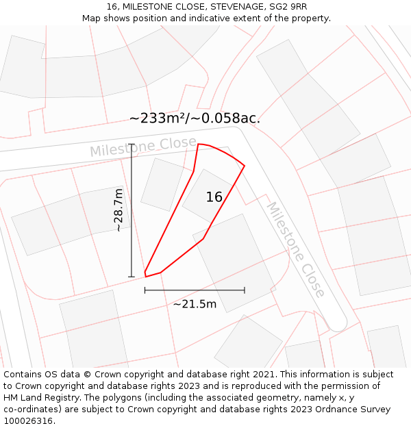 16, MILESTONE CLOSE, STEVENAGE, SG2 9RR: Plot and title map