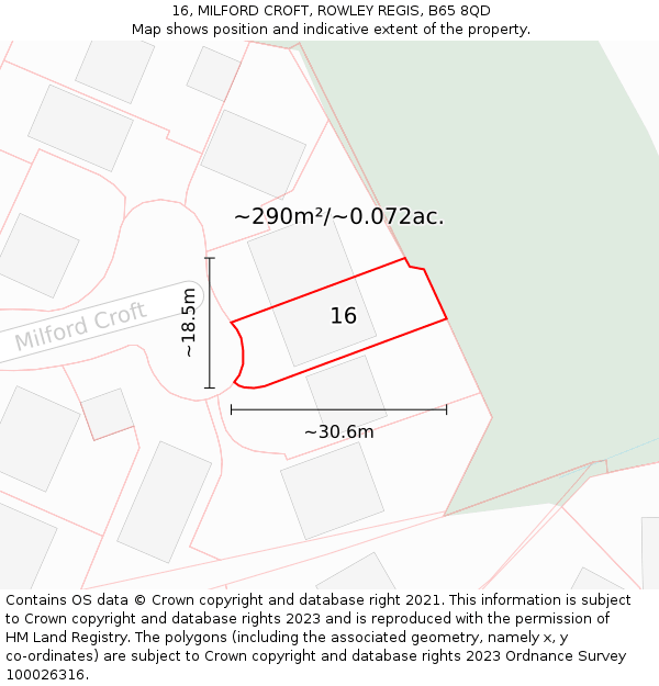 16, MILFORD CROFT, ROWLEY REGIS, B65 8QD: Plot and title map