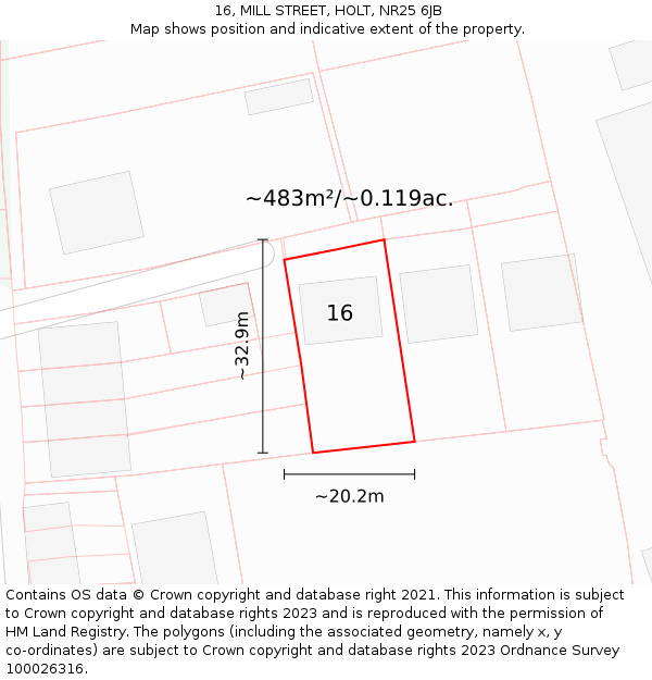 16, MILL STREET, HOLT, NR25 6JB: Plot and title map