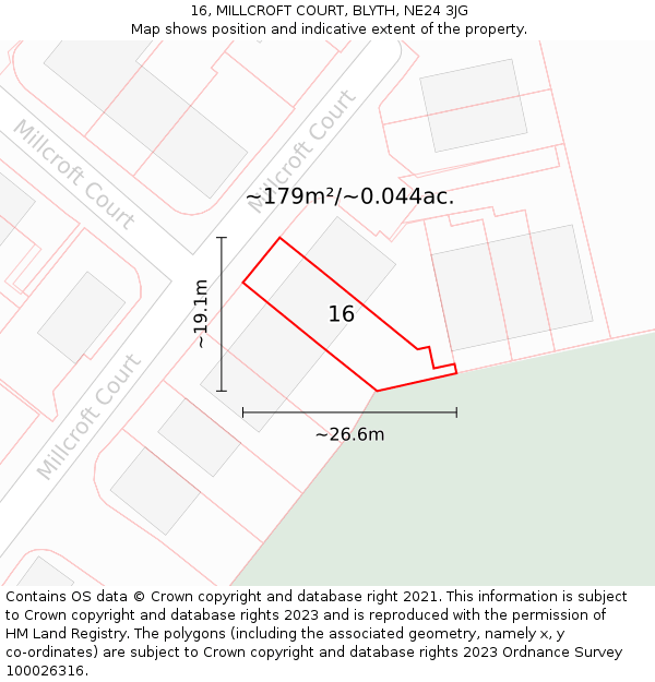 16, MILLCROFT COURT, BLYTH, NE24 3JG: Plot and title map
