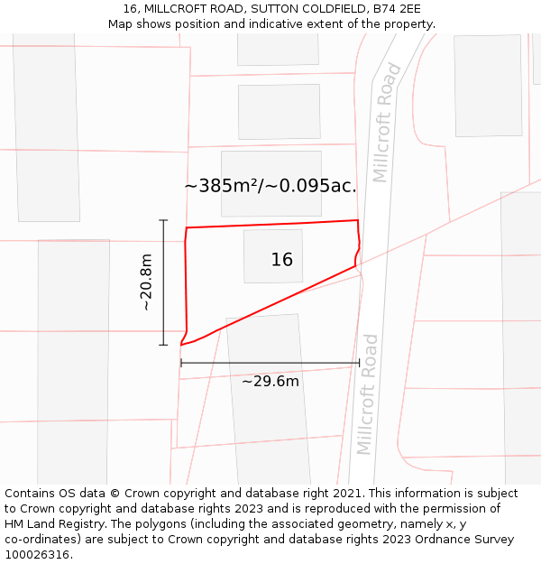 16, MILLCROFT ROAD, SUTTON COLDFIELD, B74 2EE: Plot and title map