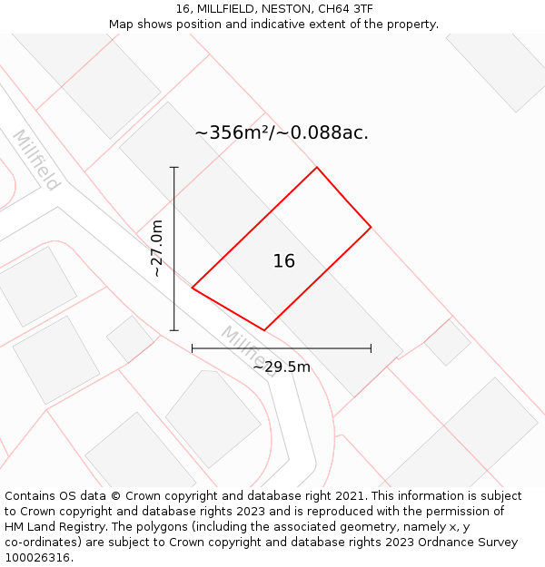 16, MILLFIELD, NESTON, CH64 3TF: Plot and title map