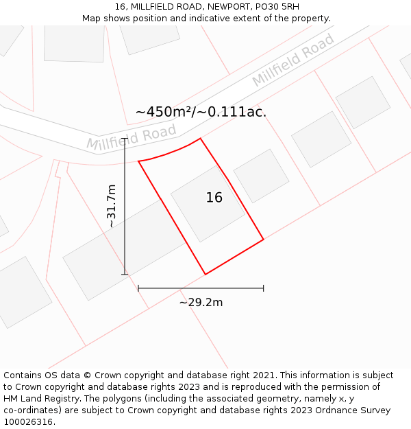 16, MILLFIELD ROAD, NEWPORT, PO30 5RH: Plot and title map