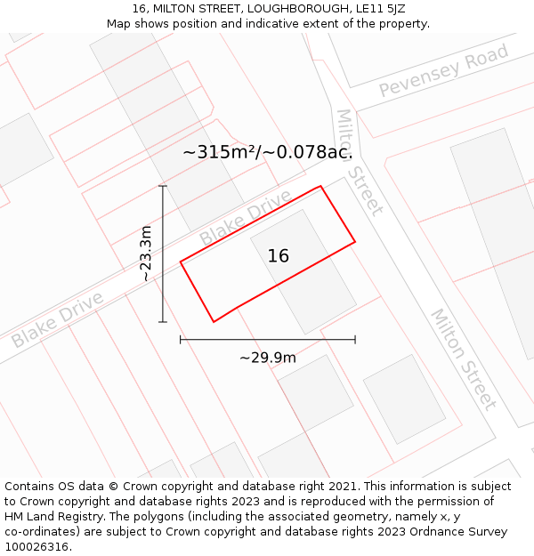 16, MILTON STREET, LOUGHBOROUGH, LE11 5JZ: Plot and title map