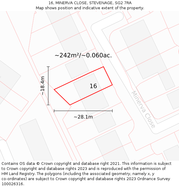 16, MINERVA CLOSE, STEVENAGE, SG2 7RA: Plot and title map