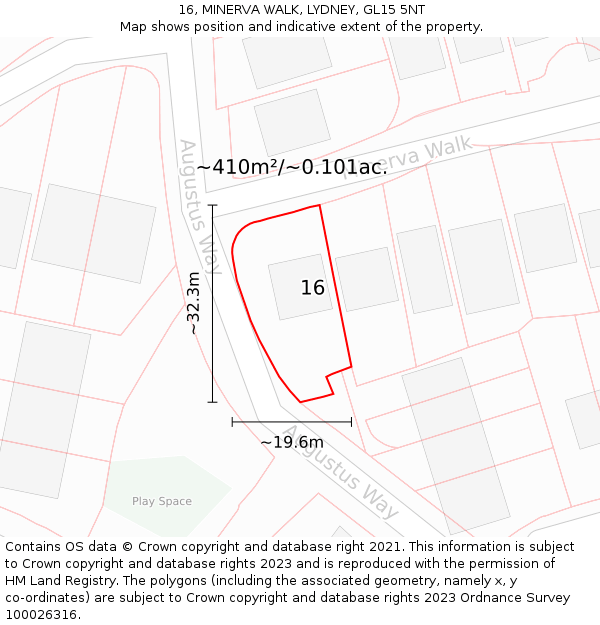 16, MINERVA WALK, LYDNEY, GL15 5NT: Plot and title map