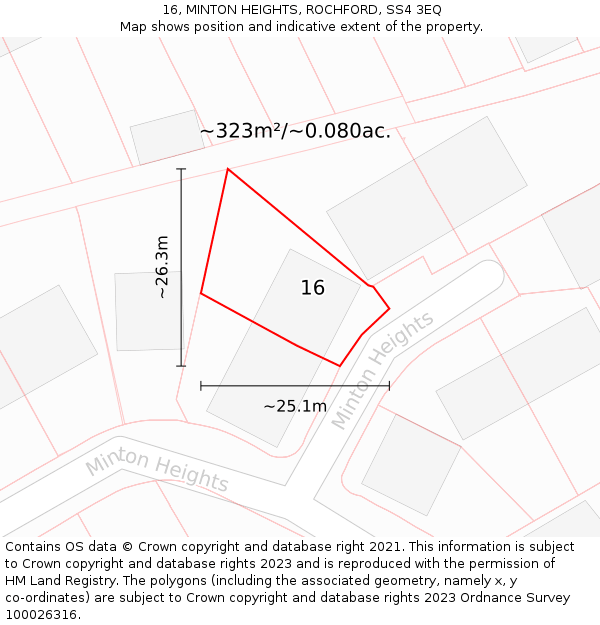 16, MINTON HEIGHTS, ROCHFORD, SS4 3EQ: Plot and title map