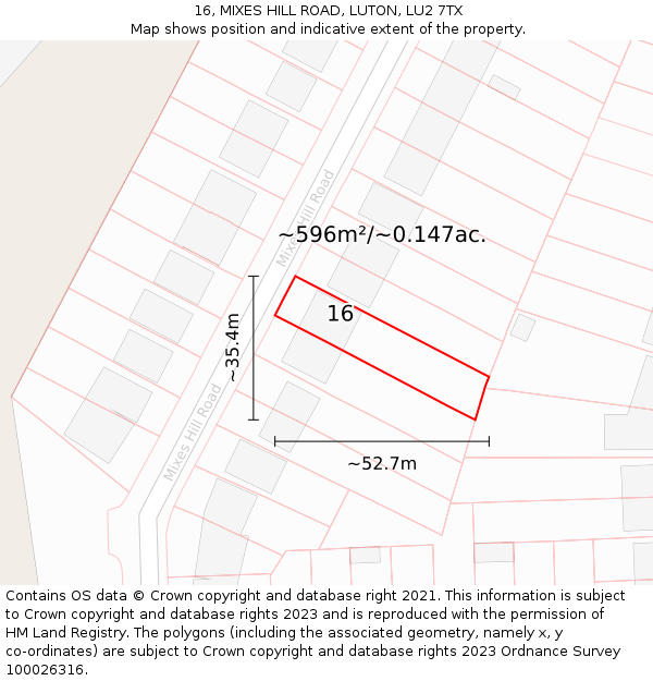 16, MIXES HILL ROAD, LUTON, LU2 7TX: Plot and title map