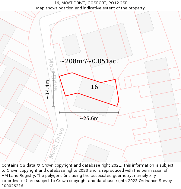 16, MOAT DRIVE, GOSPORT, PO12 2SR: Plot and title map