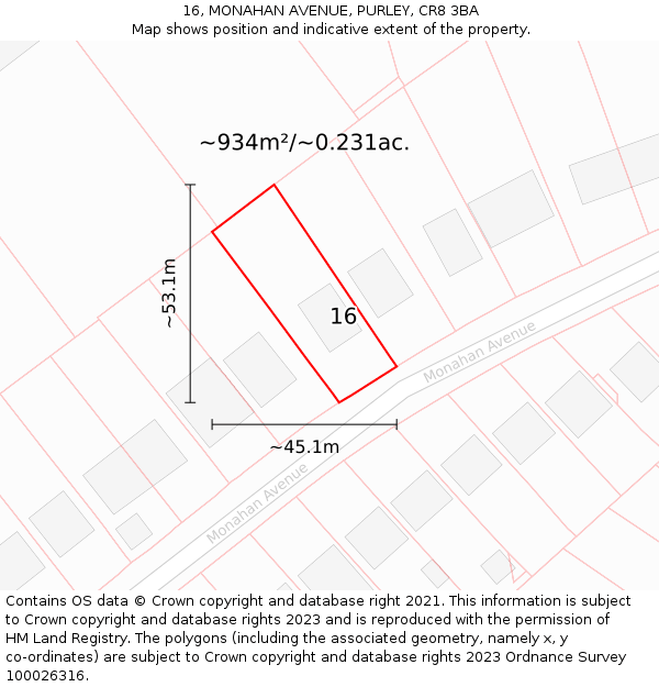 16, MONAHAN AVENUE, PURLEY, CR8 3BA: Plot and title map