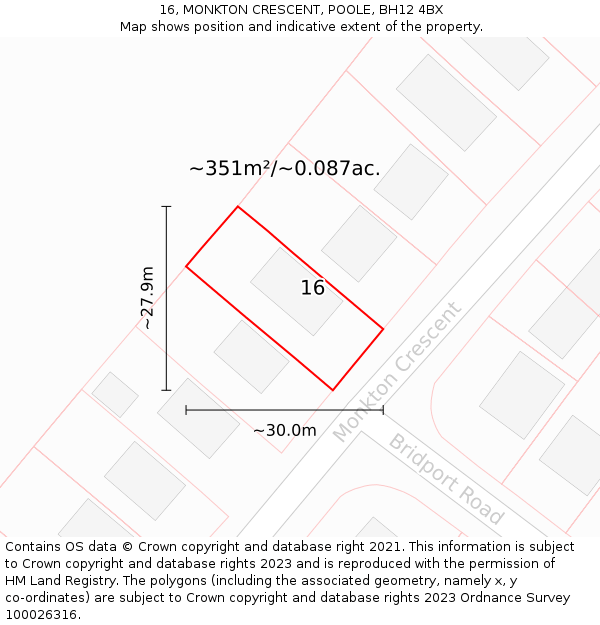 16, MONKTON CRESCENT, POOLE, BH12 4BX: Plot and title map