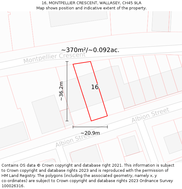16, MONTPELLIER CRESCENT, WALLASEY, CH45 9LA: Plot and title map