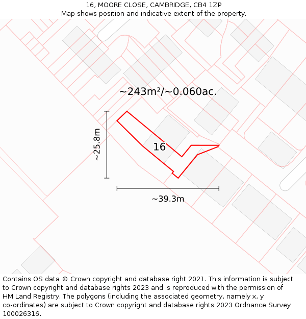 16, MOORE CLOSE, CAMBRIDGE, CB4 1ZP: Plot and title map