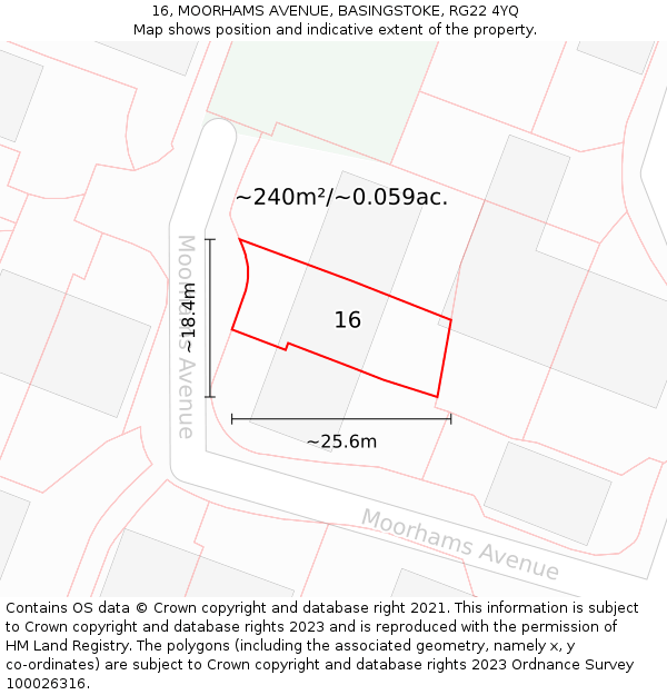 16, MOORHAMS AVENUE, BASINGSTOKE, RG22 4YQ: Plot and title map